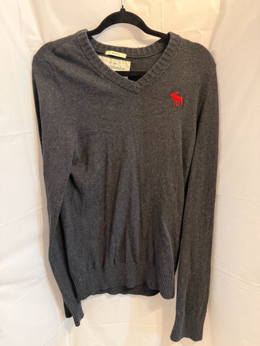 Abercrombie & Fitch Cotton Cashmere Gray V-Neck Sweater Muscle L